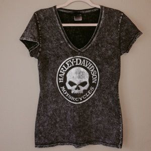 HARLEY DAVIDSON: Vintage wash gray skull tee